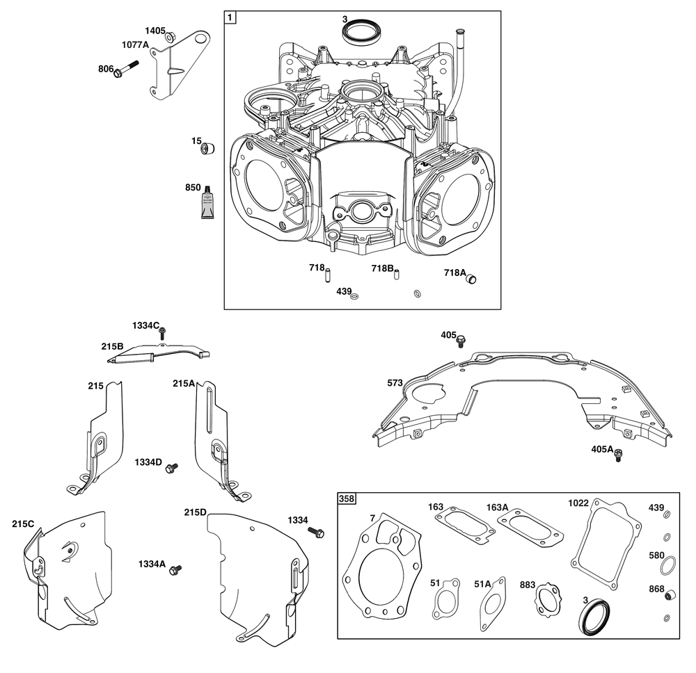 Cylinder Group Diagram and Parts List for 61G977-0004-J1 400000 - 699999 Briggs and Stratton Engine
